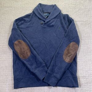 Polo Ralph Lauren Sweater Mens M Blue Shall Collar Elbow Patches